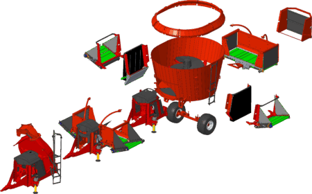 Modèle 3D des différents modes de distribution des mélangeuses traînées PROFILE