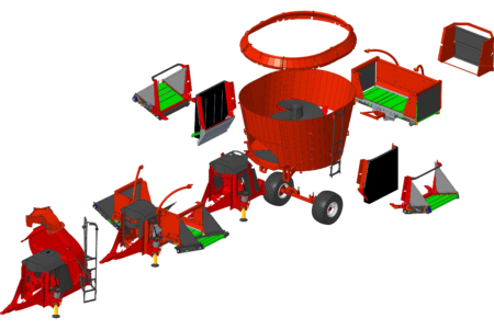 Modèle 3D des différents modes de distribution des mélangeuses traînées PROFILE