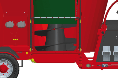 Photo de la trappe de distribution de la mélangeuse traînée PROFILE PLUS 1 DL