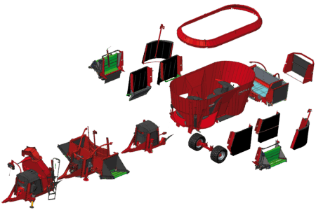 Modèle 3D des différents modes de distribution des mélangeuses traînées PROFILE