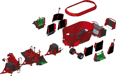 Modèle 3D des différents modes de distribution des mélangeuses traînées PROFILE
