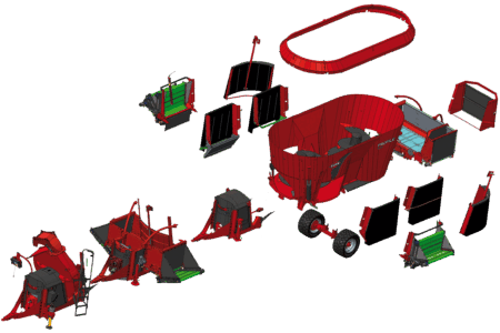 Modèle 3D des différents modes de distribution des mélangeuses traînées PROFILE