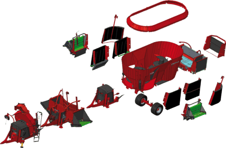 Modèle 3D des différents modes de distribution des mélangeuses traînées PROFILE