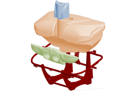 L'assemblage de cuves à l'intérieur du châssis principal du PF est bridé et est complètement protégé par la ceinture extérieur