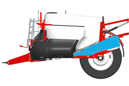 Frischwasserbehälter in der Mitte der Maschine positioniert