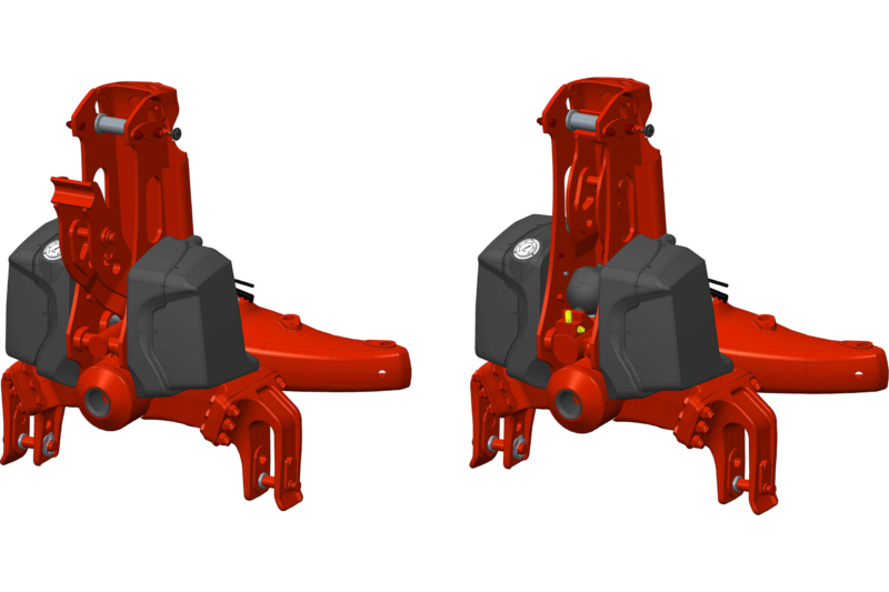 Vue 3D des avant-trains EasyDrive et OptiDrive simplifiant la mise en position travail/transport