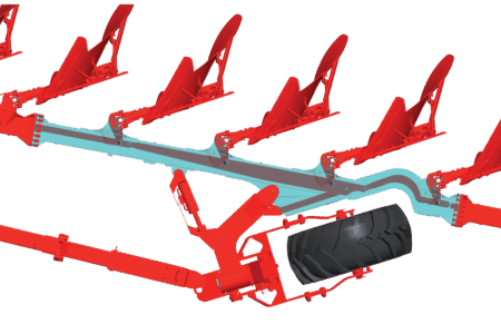 Schéma tringlerie 100% intégrée de la charrue semi-portée monoroue  VARI-LEADER