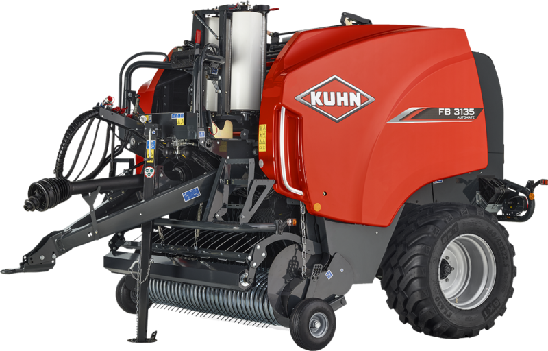 Photo en gros plan de la presse à chambre fixe KUHN FB 3135 transparent