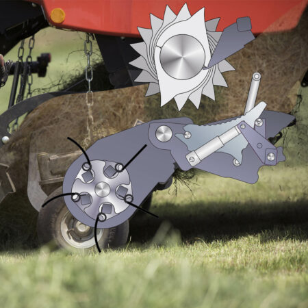 La partie inférieure du système de coupe et les couteaux peuvent être abaissés hydrauliquement.