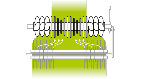 La courte distance entre le rotor et le pick-up maintient un flux de fourrage régulier.