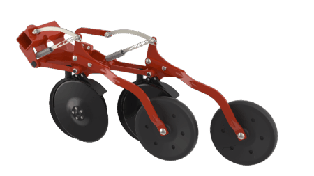 Photo éléments semeurs SEEDFLEX sur la barre de semis VENTA CSC 6000 avec double disque décalés sur parallélogramme