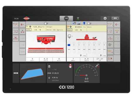 CCI 1200 Terminal mit zwei ISOBUS-Maschinen auf dem Bildschirm, die dank des Dual UT gleichzeitig einen Fronttank und eine Sämaschine anzeigen.