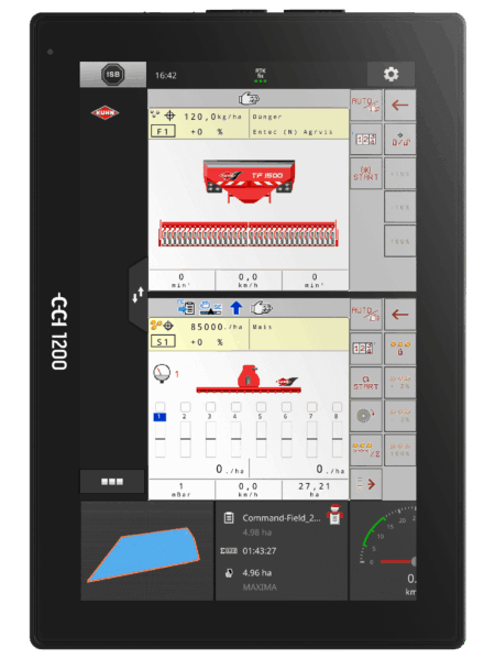 CCI 1200 Terminal in vertikaler Position mit automatisch neu angeordneten Darstellungen