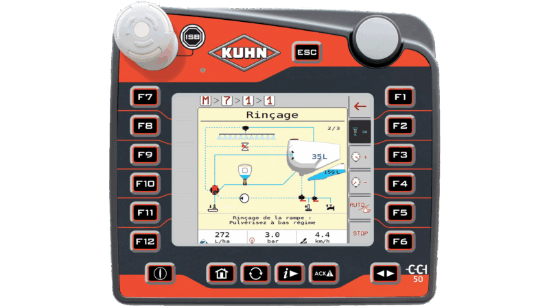 Photo du terminal CCI 50 ISOBUS avec pulvérisateur
