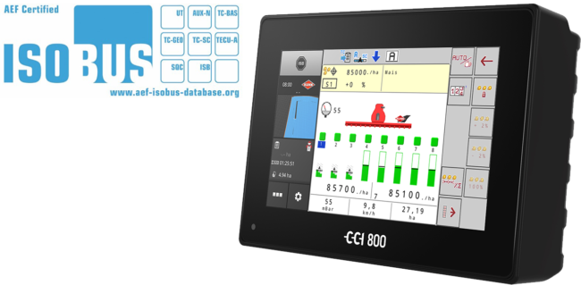 Photo du boitier CCI 800 avec logo ISOBUS sur fond transparent